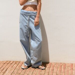 Zara Gathered Waist Denim Pants